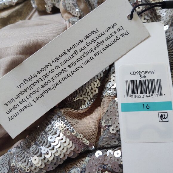 NWT Calvin Klein Fully Sequined Cap Sleeve Dress with Cowl/Draped Back and Train - Picture 13 of 14